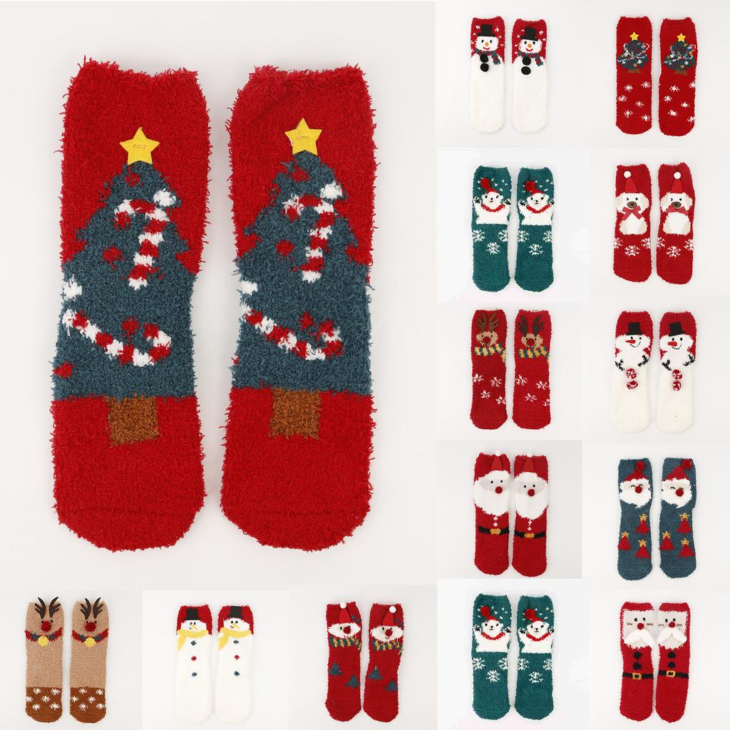 Ladies' Christmas Socks Christmas Tree Socks Thickened Warm Coral Velvet Sleep Socks Cartoon Elk Snowman