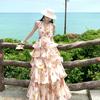 Chiffon Printed Lotus Leaf Edge Pendulum Dress Long Backless Super Fairy Vacation Dress Real Shot