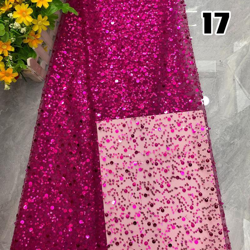1 Yard Luxury African Heavy Bead Lace Sequins Fabric For Diy Sewing Wedding Party Dress Sparkly Transparent Tulle Lace Fabric