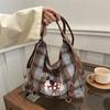 Women S Vintage Tote Bag Autumn Winter Large Capacity Plaid Shoulder Bag For Commute Travel