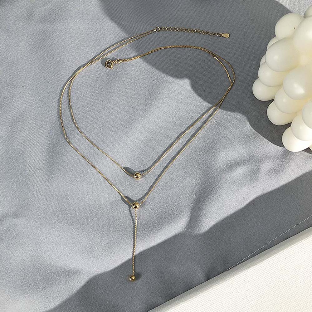 Temperament Pendant Bead Tassel Double Layer Female Choker Clavicle Chain Fashion Jewelry Necklace