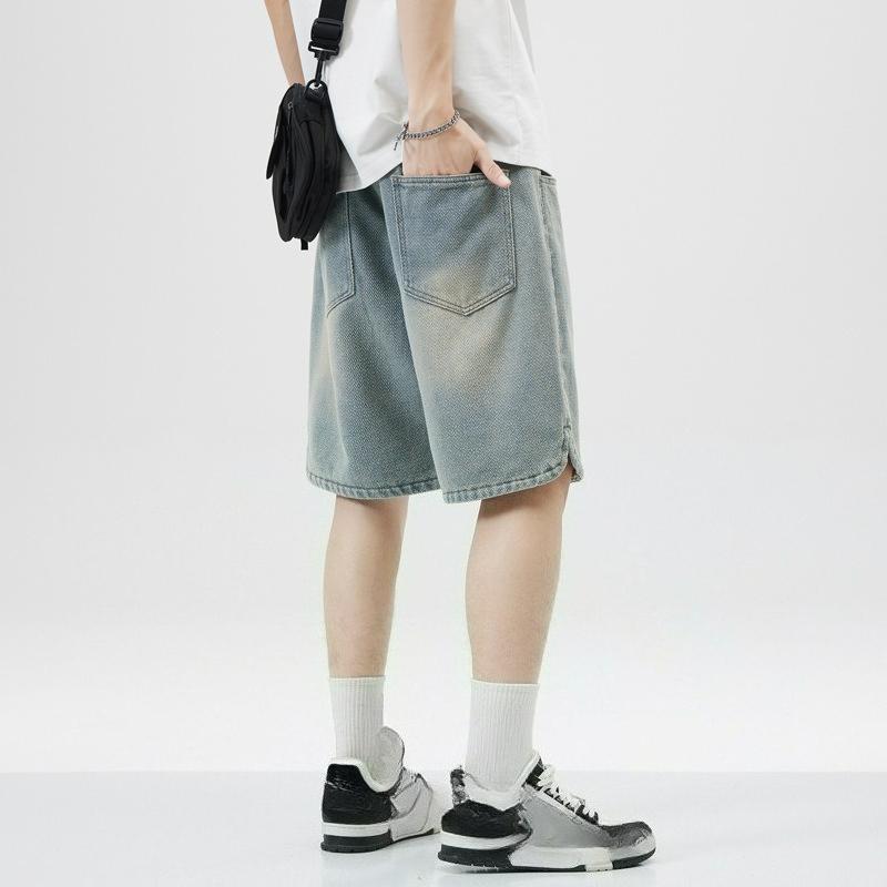 Star Pattern Denim Shorts Men's Loose Trend Straight Casual Five-point Pants All-match