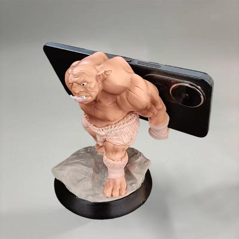 Orcs Figurines For Interior Universal Cell Mobile Phone Stand Holder Modern Resin Monster Human Sculpture Statue Home Decor