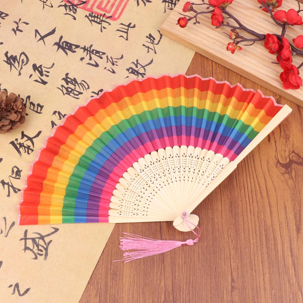 Handlicher Regenbogen Großer Faltfächer Spanischer Stil Faltbarer Tragbarer Fächer für Damen Partys Bühne Tanz Kühlung im Freien