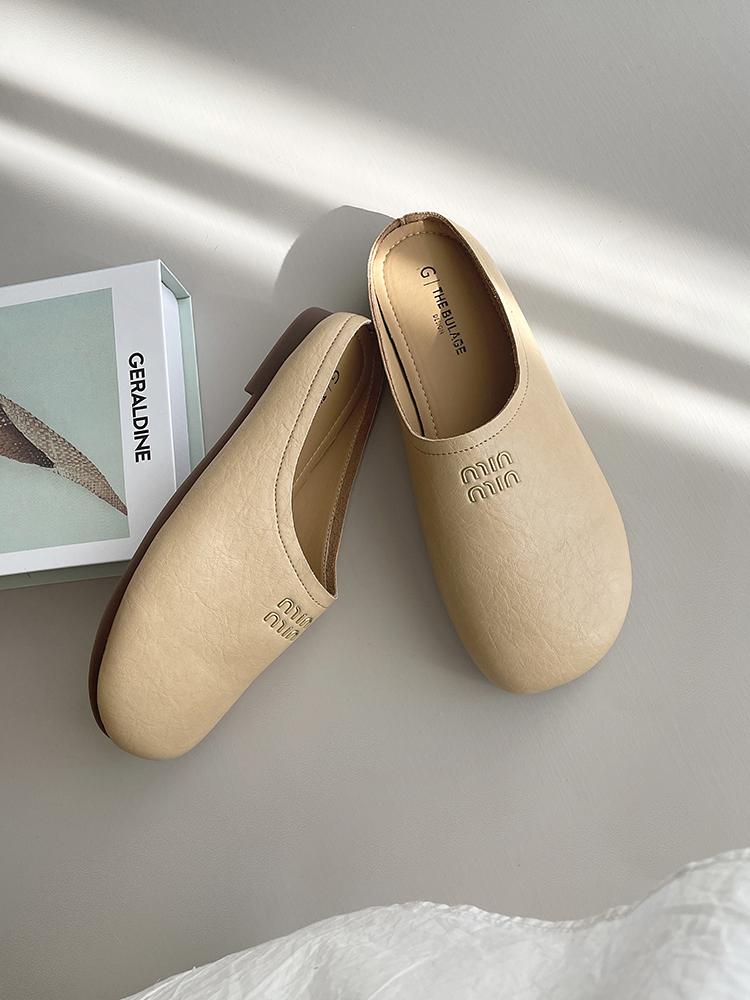 Outwear Round Toe mules Daily Shoes For Women Retro Flats Slip On French Style half slippers Comfort Slides Soft Footbed Sandals