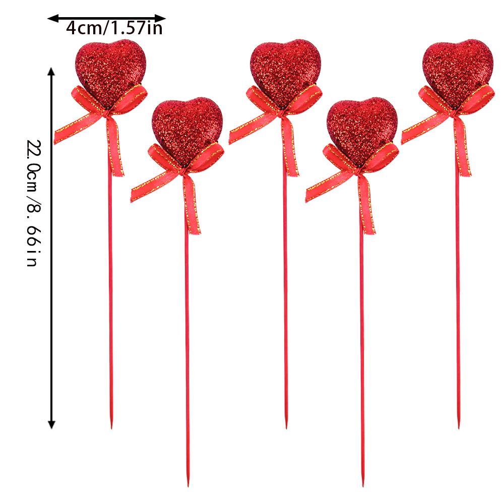 5pcs Valentine‘s Day Glitter Red Pink Foam Heart Picks Stick Wedding Mother's Day Flower Arrangements Floral Bouquet Home Decor
