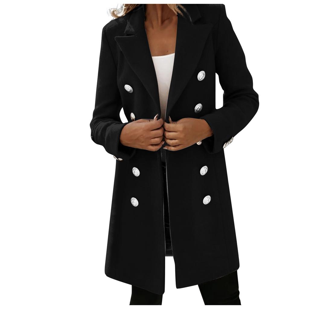 Women's  And Winter Long-Sleeved Suit Collar Double-Breasted Neko Jacket