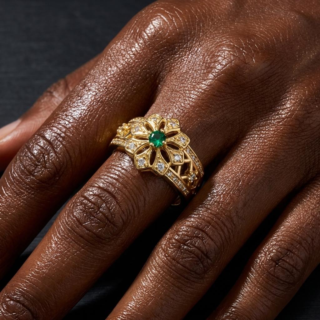 Grüne Zirkonia Hohlblumenringe für Damen Elegante Goldfarbe Geometrische CZ-Ringe Hochzeits-Jubiläums-Schmuckgeschenk