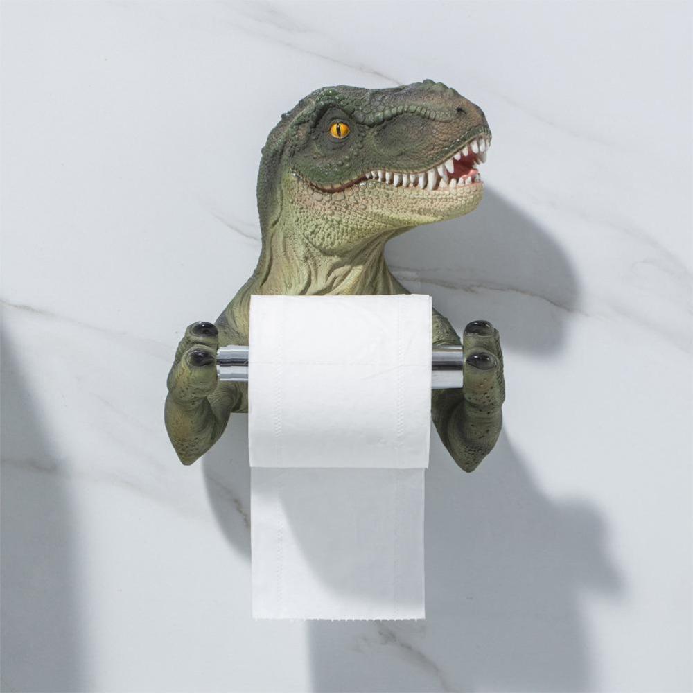 Drill-Free Dinosaur Toilet Paper Holder Wall Mounted Resin Paper Towel Dispenser For Kitchen