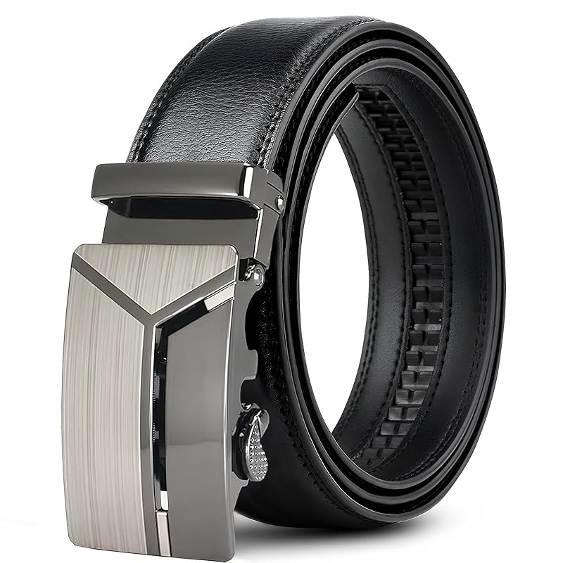 

[ZHUYING] belt men s No hole Stepless auto lock type Casual with gift box business size adjustable men s belt (It s silver C 120cm)