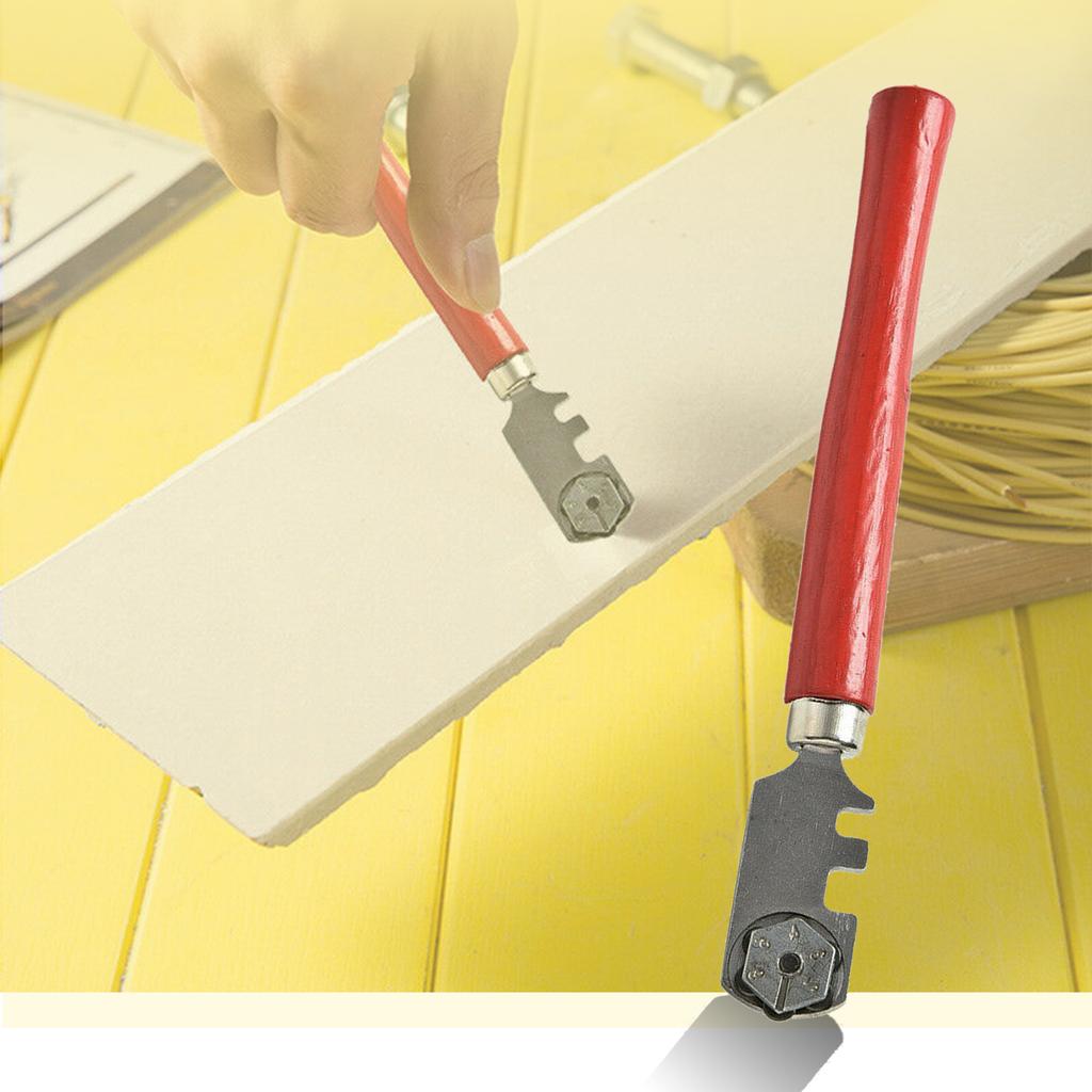 Multifunctional Portable Six-wheel Glass Cutter Round Handle High-strength Roller Mahogany Round Flat Cutting Tool Glass Knife