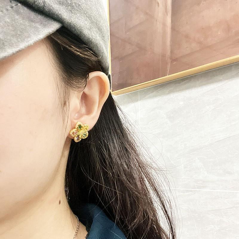 Elegant Five-Color Gemstone Flower Stud Earrings - Luxurious  Versatile Design