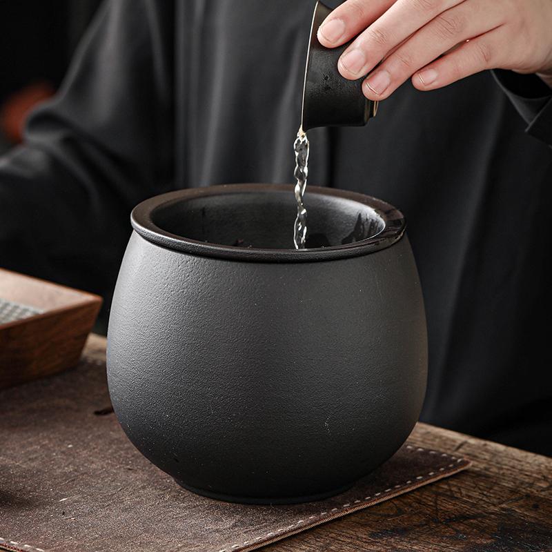 Large Ceramic Tea Waste Jar with Filter - Desktop Trash Can for Tea Dregs & Water Disposal