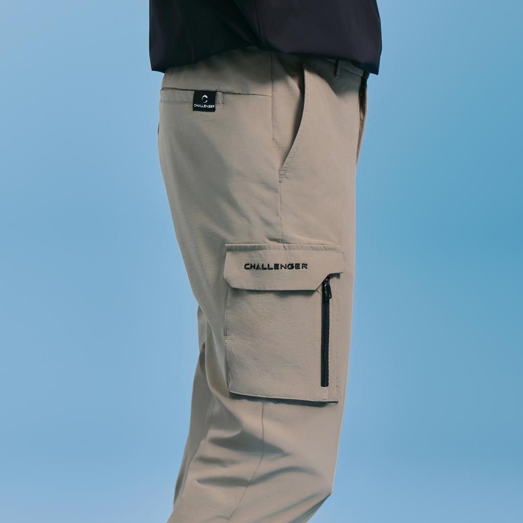 CHALLENGER Men'S Nylon Spandex Out-Pocket Cargo Jogger Pants Beige