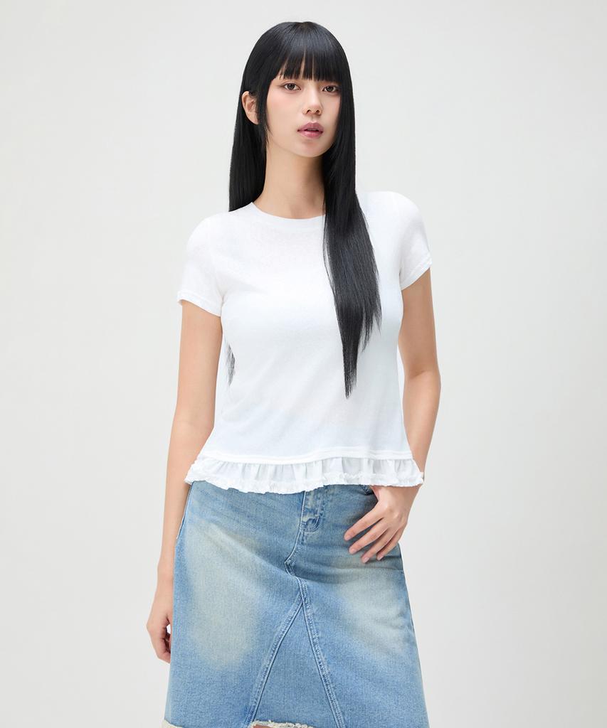 MIXXO Frilled Hem Short Sleeve T-Shirt_Miwhwg41Ts