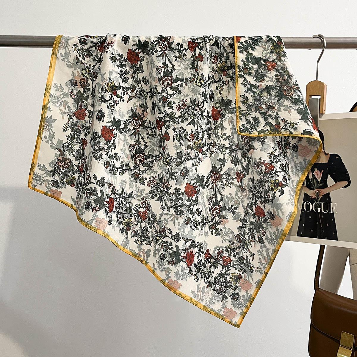 

Floral Print Headscarf for Women Autumn Spring Warm Neck Scarves Soft Cotton Feel Hijab Foulard Bandana Decoration Shawl Wraps 65x65cm
