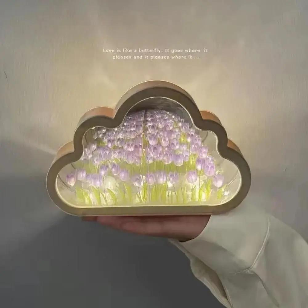 DIY Wolke Tulpe LED Nachtlicht Spiegel Tischlampen Schlafzimmer Ornamente Dekoration Spiegel Tischlampen Nachttisch Handgemachtes Geschenk