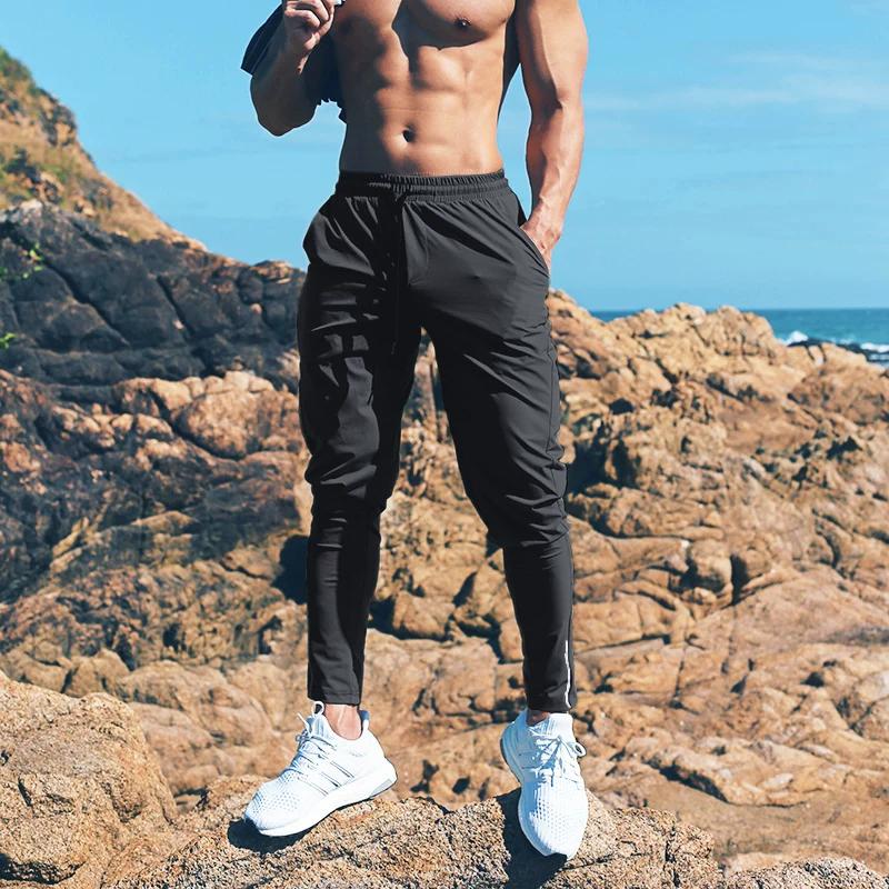 Men's Leg Shaping Running Pants for Summer Ice Silk Slim Fit