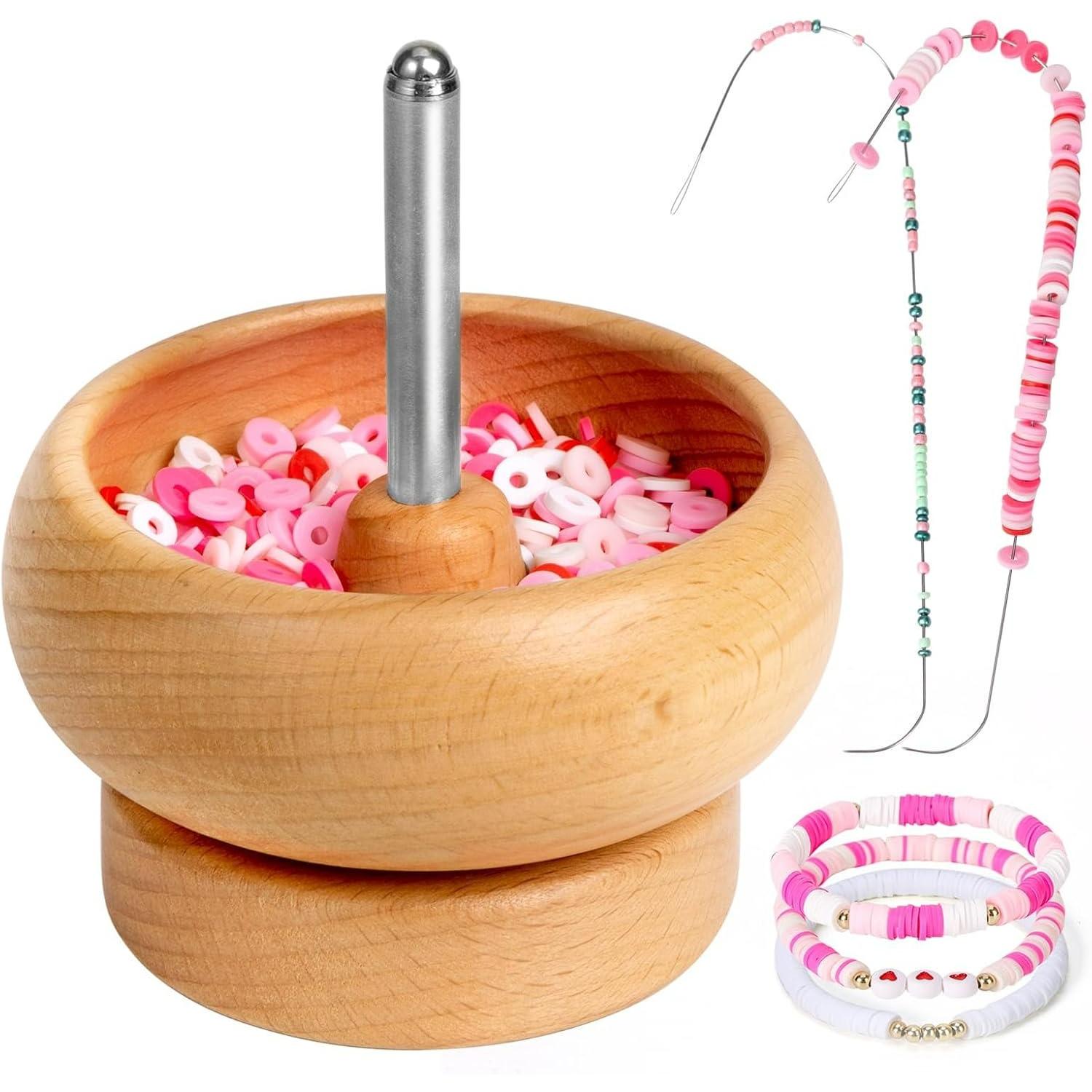 

Bead Spinner for Jewelry Making, Effortless Rotating Wooden Clay Bead Spinner with 2 Big Eye Beading Needles and 3000 Seed Beads,Beading Supplies X