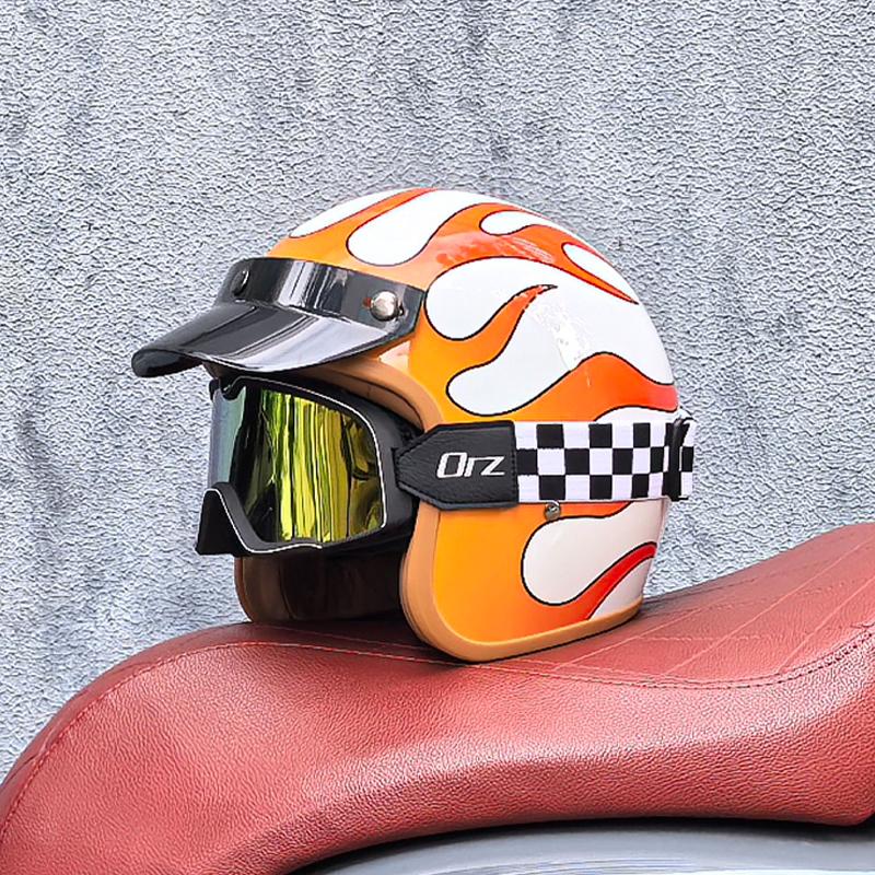 Retro Halb-Open Motorradhelm Cross-Country Motorradzubehör Motorradhelm 3/4 Retro-Helm im Winter