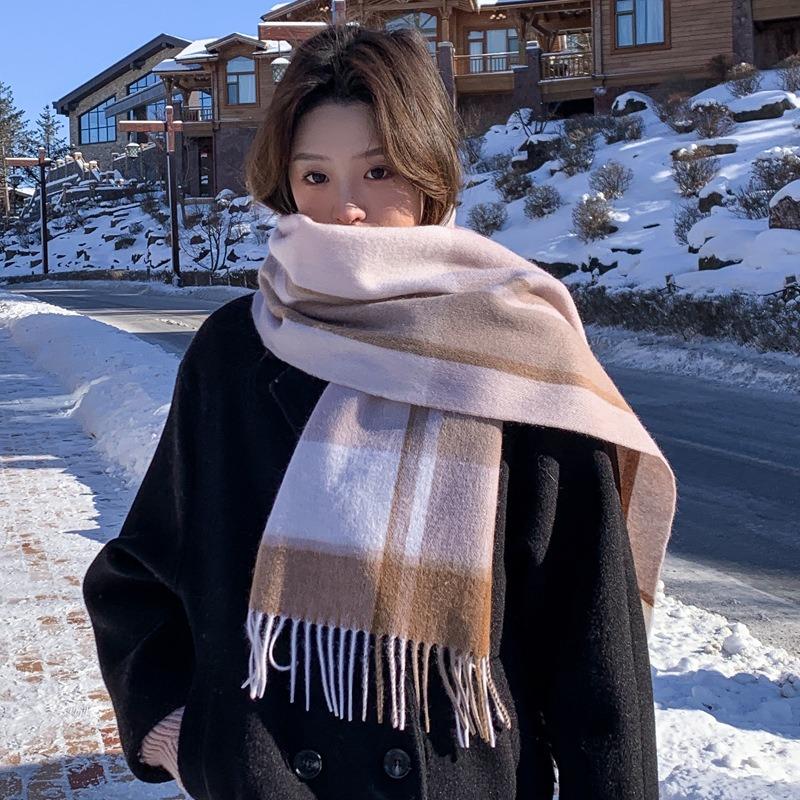 Vintage Plaid 100 Wool Plaid Scarf Female Couple Autumn and Winter Warm Maillard Scarf