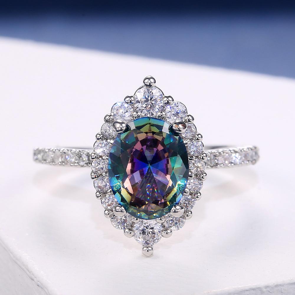 New Marquise Shape Oval Colorful Zircon Women Ring Gorgeous Wedding Anniversary Birthday Gift for Wife/Mother/Grandmother
