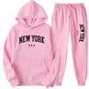 New York Graphic Print Tracksuit Set Mens Womens Loose Fit Hoodie Sweatpants Sportswear Casual Activewear