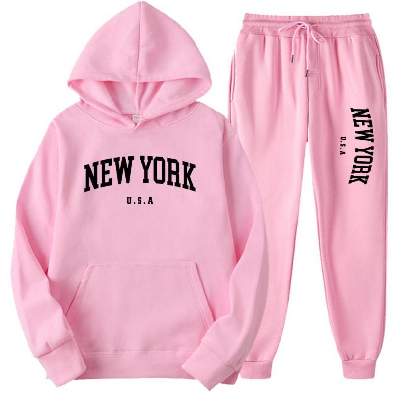 New York Graphic Print Tracksuit Set Mens Womens Loose Fit Hoodie Sweatpants Sportswear Casual Activewear