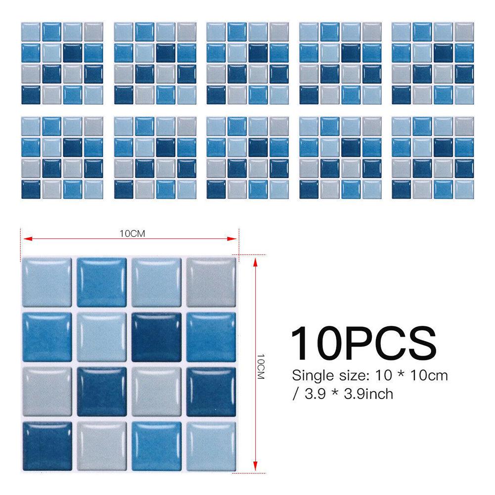 10pcs Wall Sticker Bright Film Mosaic Creative Tile Stickers Decorative 10*10cm Bathroom Kitchen Home Wall Decal Self-adhesive