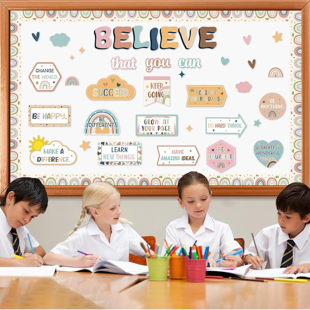 Boho Affirmation Station Bulletin Board Classroom Decorations Set Motivational Rainbow Believe That You Can Paper Cutouts for Welcome Back To School