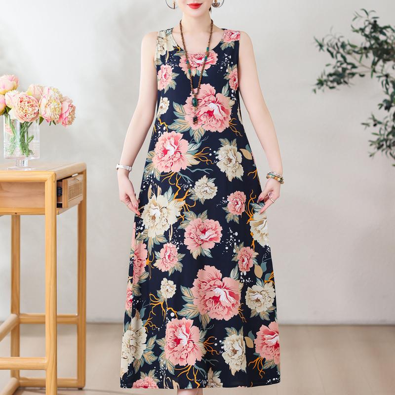 Sommer Langes Kleid Lose Sommer Kleidung für Frauen Plus Größe Kleider O-ansatz Ärmelloses Frauen Kleid XL-5XL