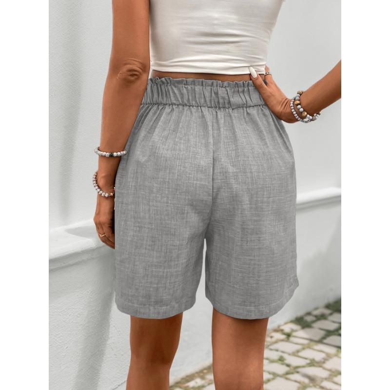 VEZFAA Women's Fashion Casual Solid Color Print High Waist Sport Shorts