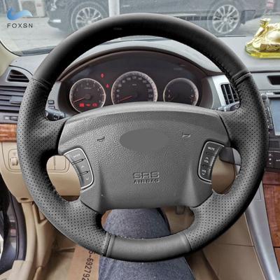 Perforated Leather Cover For Hyundai Sonata Azera 2005 2006 2007 2008 2009 2010 For Kia Carens Steering Wheel Cover Trim