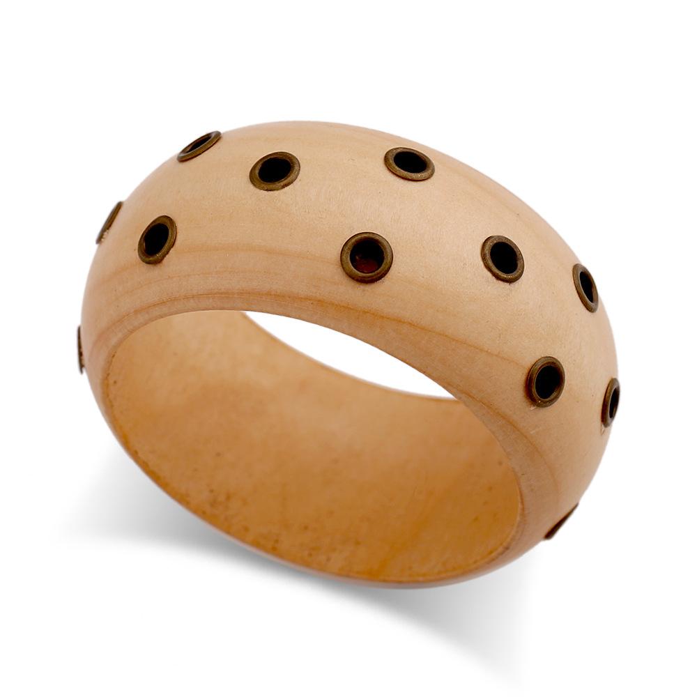 Exaggeration Punk Hip-Hop Round Hole Wood Geometric Wide Bangles Vintage Fashion Bracelet Bangle For Women Men Jewelry