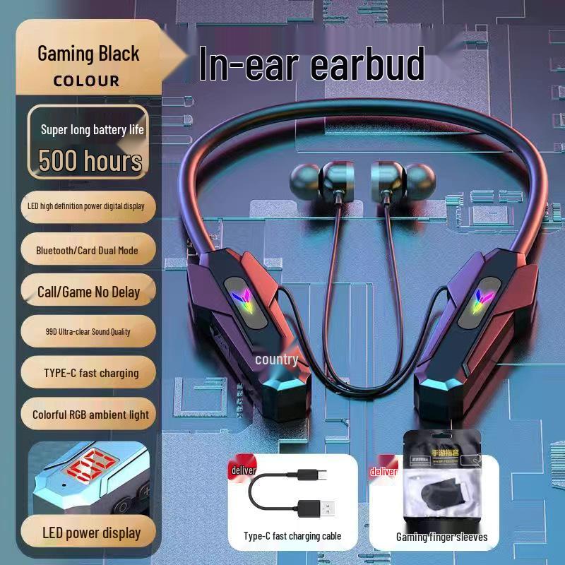 Esports Bluetooth Neckband Wireless Earbuds - Low Latency, Sound Positioning, Card Slot.