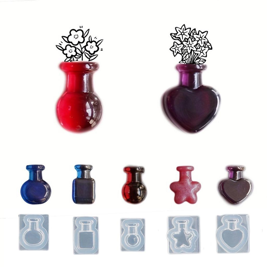 Set of 5 Multi Bottle Design Silicone Mold For Resin Crafts Fondant Jewelry Making Easy Release Reusable Food Grade