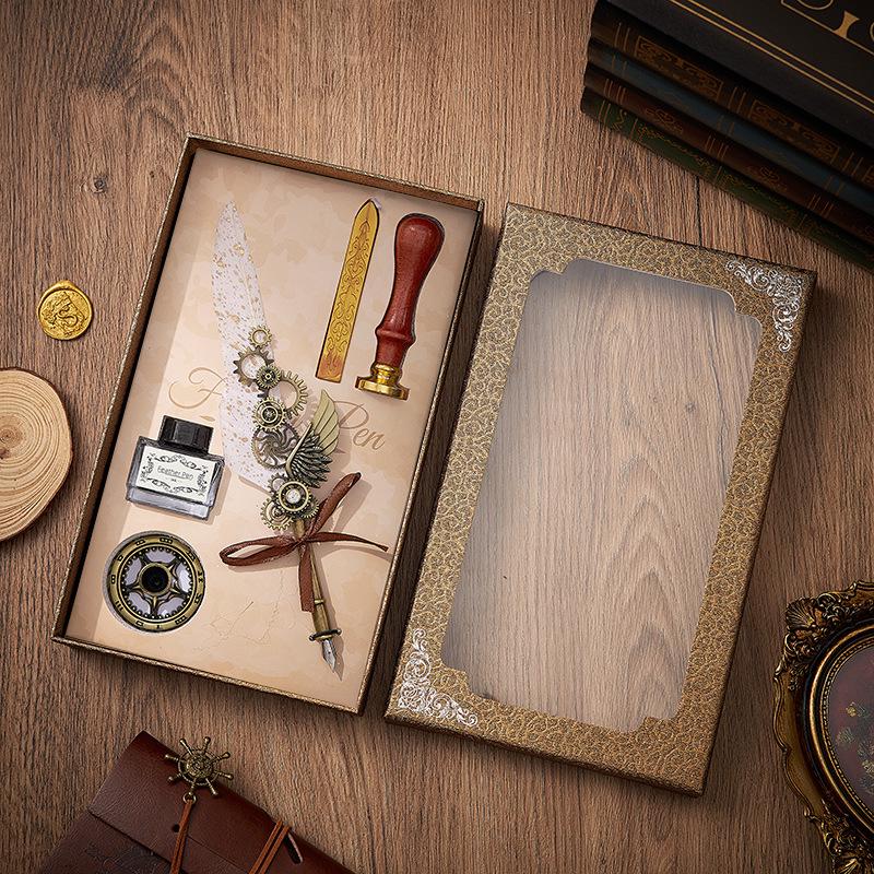 Set stilou Duker: Pană elegantă europeană retro pentru caligrafie cu ceară de sigiliu, perfectă pentru exersarea caligrafiei și prezentare în cutie cadou.