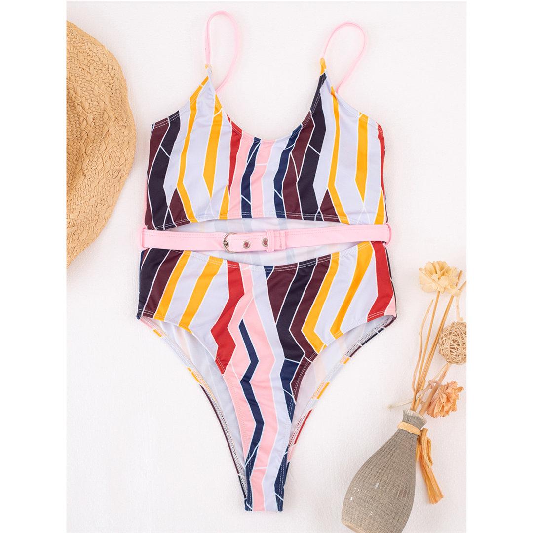 

Женский купальник с цветным принтом и вырезом на животе, цельный купальник, женский купальный костюм с высоким вырезом, купальный костюм для женщин S