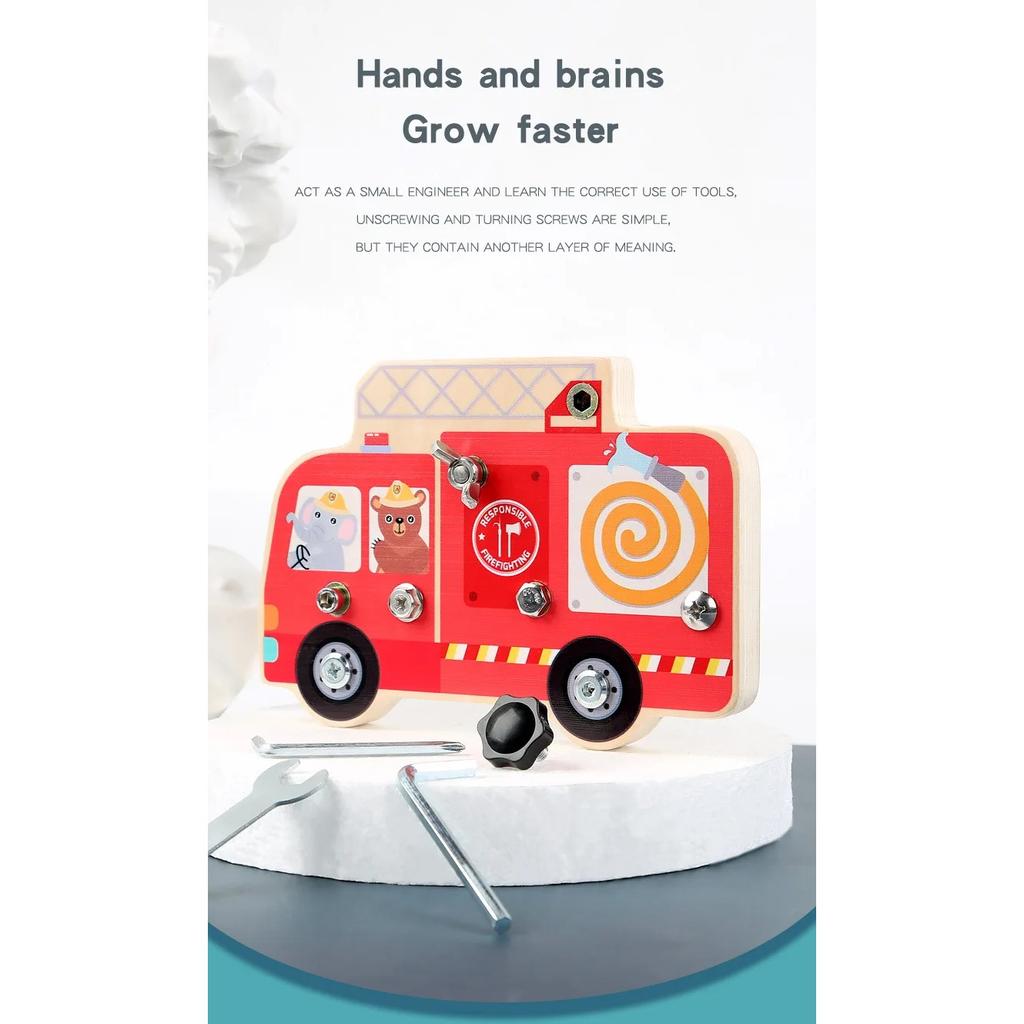 Montessori Busy Board Toy Simulation Fire Truck Twist Screw Bolt Set Basic Skills Learning Teaching Aids Education Toys for Kid