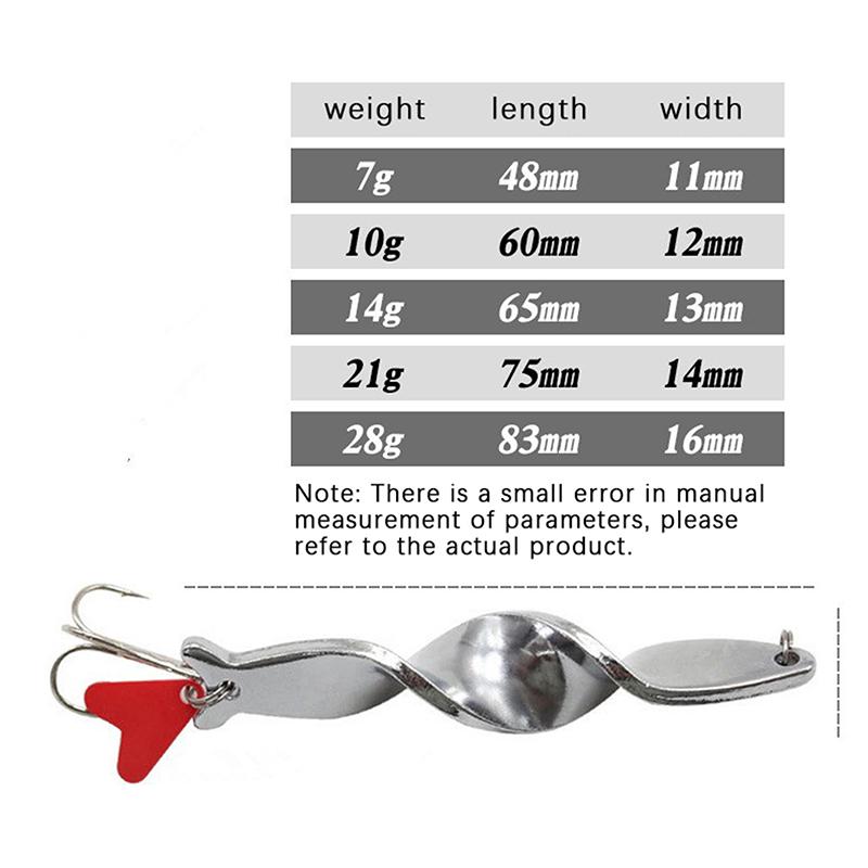 1Pcs Gold Silver 10G 14G 21G 28G Rotating Metal Spinner Spoon Fishing Lure Baits For Trout Pike Pesca Fish Treble Hook Tackle