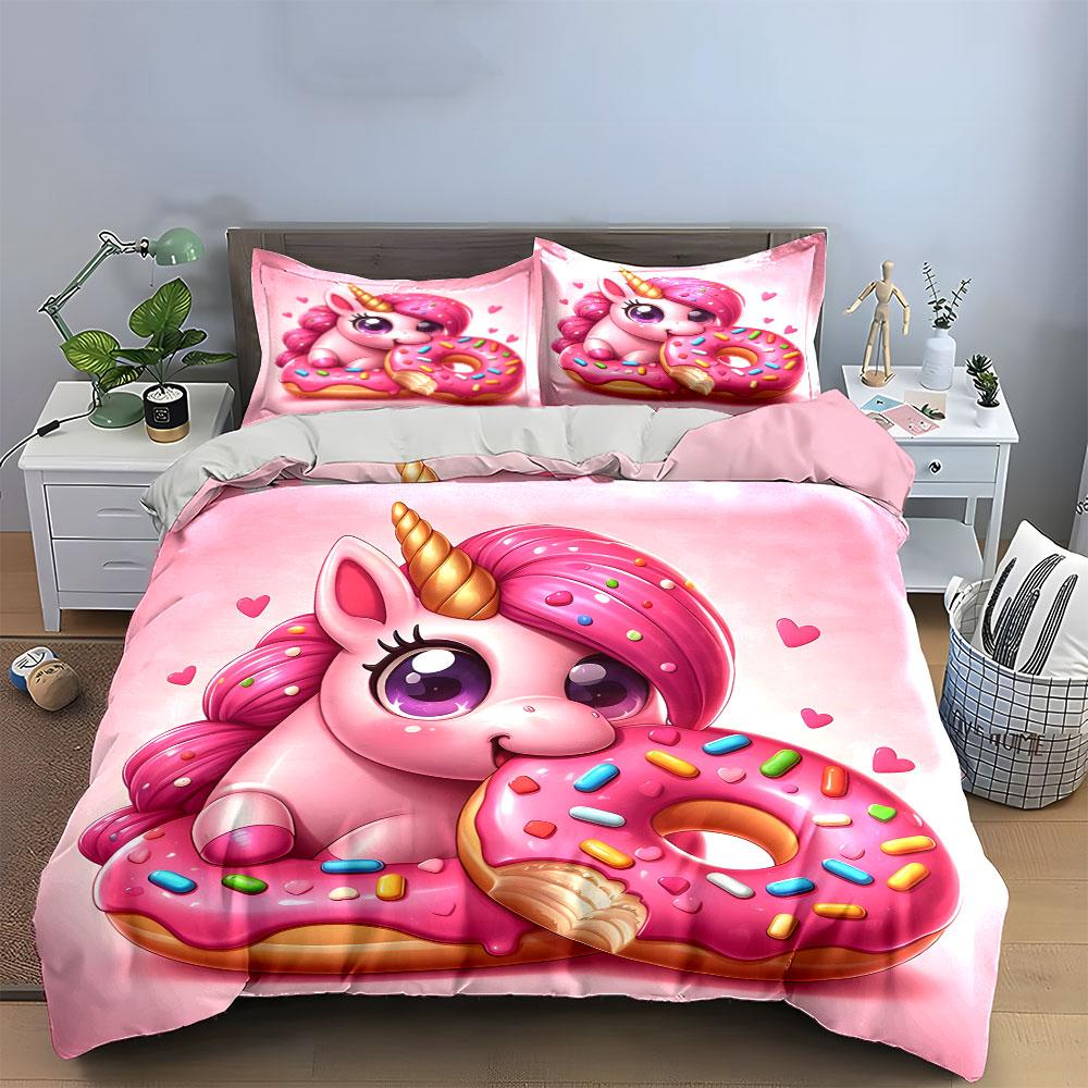Unicorn-Themed Donut Gift Set Kid'S And Adults' Bedroom Decor, Exquisite Three-Piece Bedding Set Gift