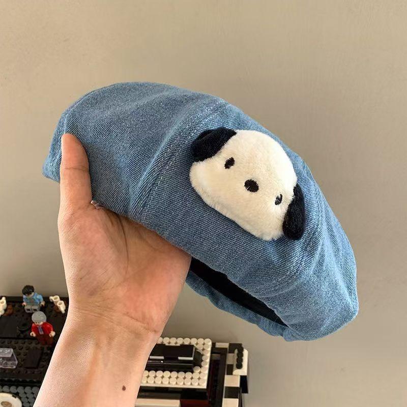 Cute puppy doll cat ear beret children spring and autumn cartoon plain painter hat showing face small personality newsboy hat
