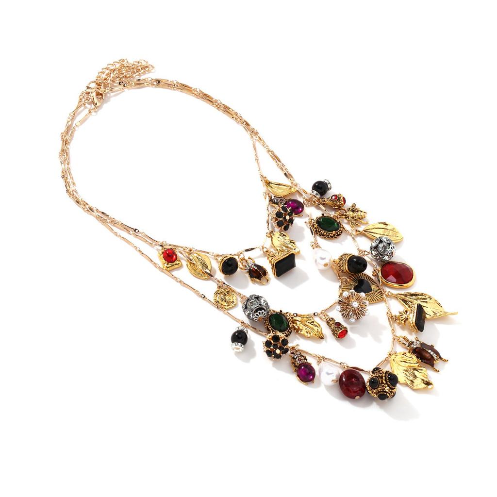 Multilayer Heart Leaf Insect Flower Pendant Necklace Contemporary Layered Necklace With Heart Leaf And Floral Patterns