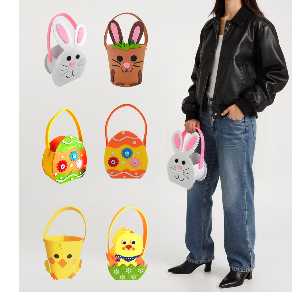 Felt Basket for Kids and Family Holiday Decoration Gift Bag with Carrying Handle Candy Bucket Easters Accessories