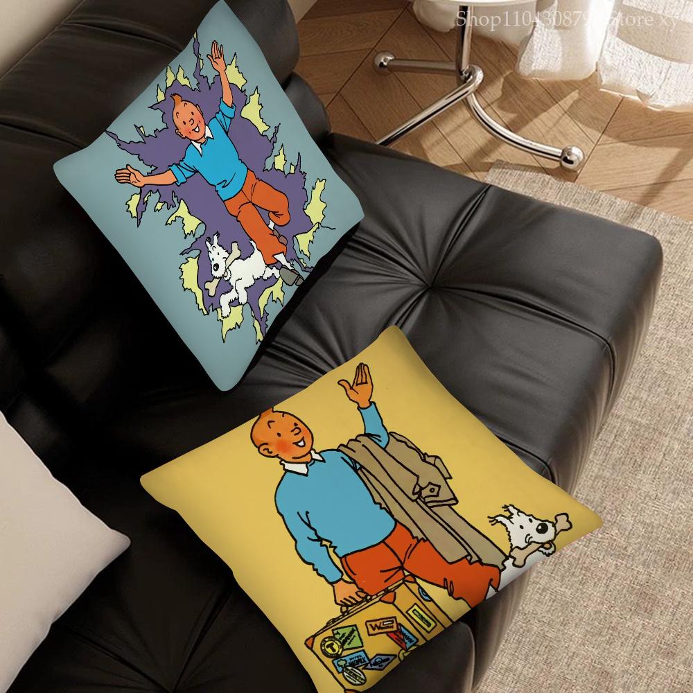 The Adventures of T-Tintin Animation Pillow Case Square Pillow Bedroom Sofa Leisure ComfortCar Living Room Home Decoration 40X40