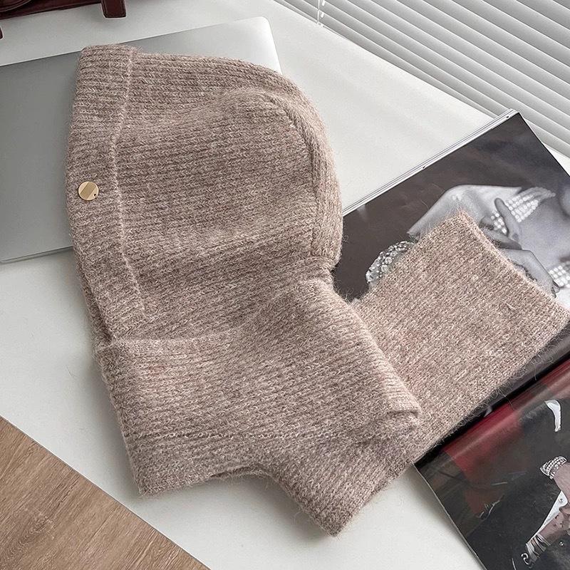 Winter New Women's Solid Color Knitt Hat Scarf One-piece Balaclava Hat,Thickened Warm and Cold Proof Suitable for Outdoor,skiing