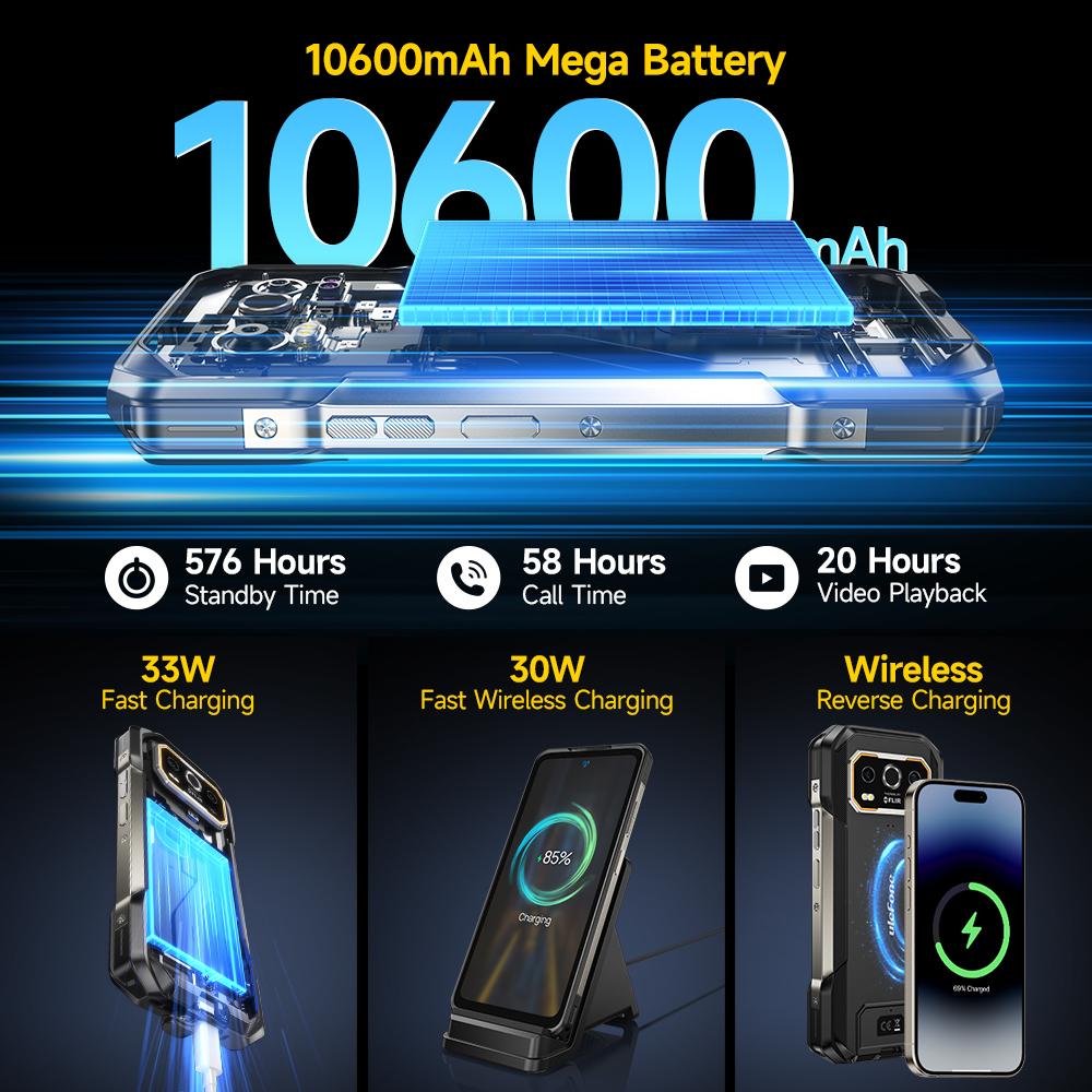 Ulefone Armor 27T Pro+ 5G Rugged Phone 10600mAh Android 15 50MP+64MP Night Camera 6.78" 120Hz 24GB+256GB NFC Mobile Phone