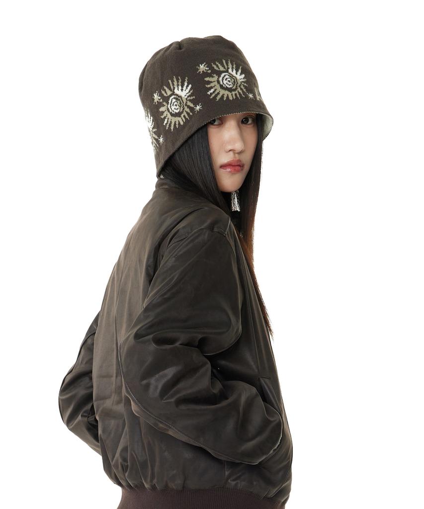 AAKAM Small Sun Jacquard Beanie (Brown)
