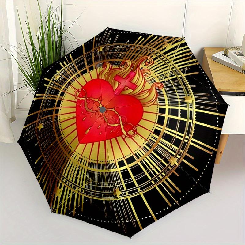 1pc Sacred HeartAutomatic Folding Umbrella, Portable & Foldable Design with 8 Ribs, Casual Outdoor Accessory yy250804172