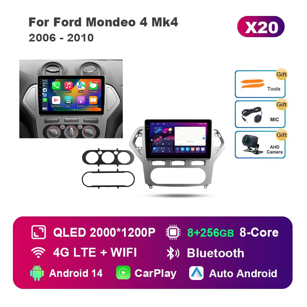 Android 14 Intelligent System Car Radio Multimedia Player for Ford Mondeo 4 Mk4 2006 - 2010 Touch Screen 4G WiFi BT GPS Navi